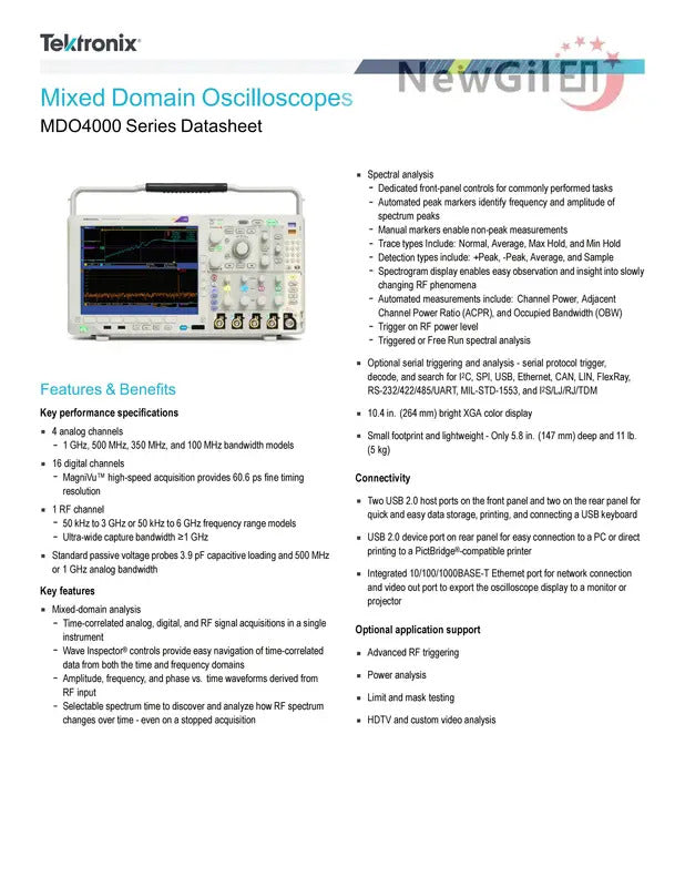 Tektronix MDO4024C MDO4034C MDO4054C MDO4104C Oscilloscope 200 350 500 MHz 1GHz 4 Analog Channels