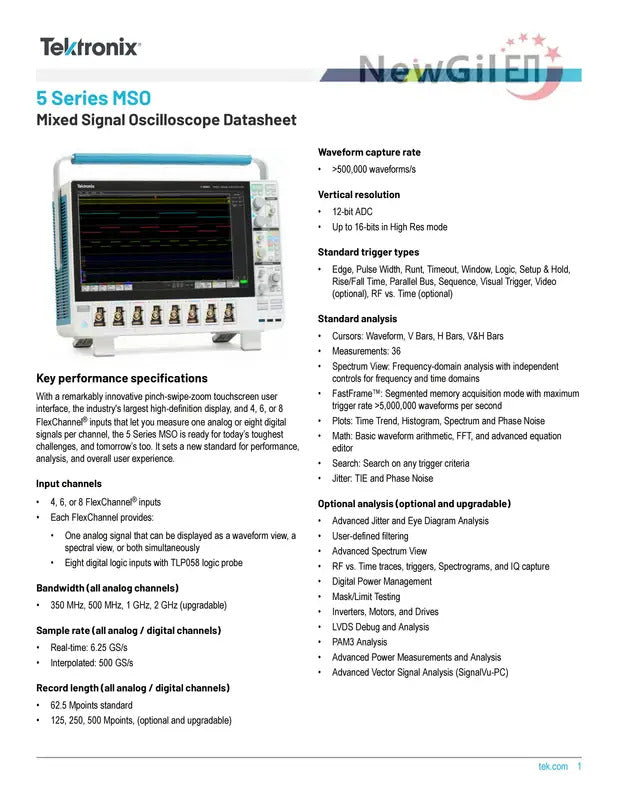 Tektronix MSO58 Oscilloscope MSO58 5-BW-350 MSO58 5-BW-500 MSO58 5-BW-1000 MSO58 5-BW-2000 Bandwidth 2GHz 4 Channel