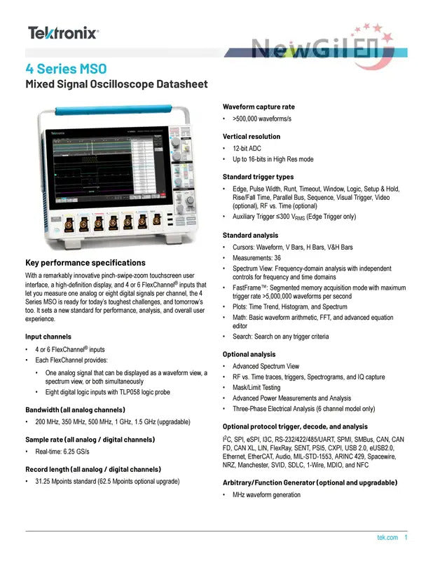Tektronix MSO46 Oscilloscope MSO46 4-BW-200 MSO46 4-BW-350 MSO46 4-BW-500 MSO46 4-BW-1000 MSO46 4-BW-1500 Bandwidth 1.5GHz