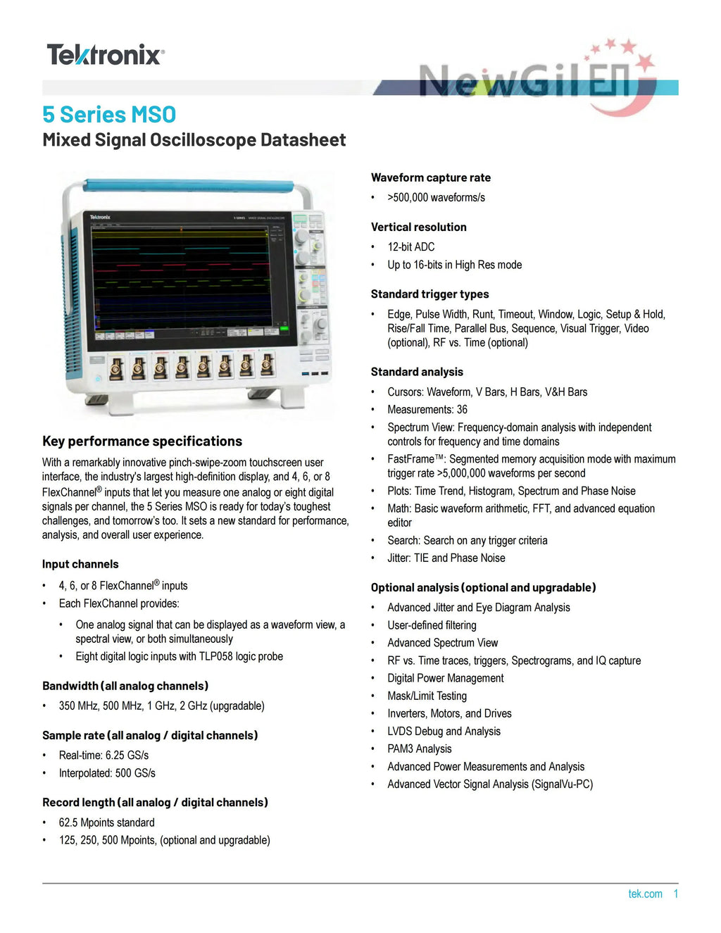 Tektronix MSO58 Oscilloscope MSO58 5-BW-350 MSO58 5-BW-500 MSO58 5-BW-1000 MSO58 5-BW-2000 Bandwidth 2GHz 4 Channel