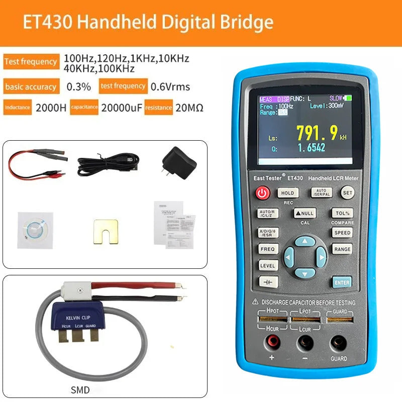 East Tester ET430 Multimeter Handheld LCR Digital Bridge Capacitance Inductance Resistance Test 2.8 Inch TFT Display Screen