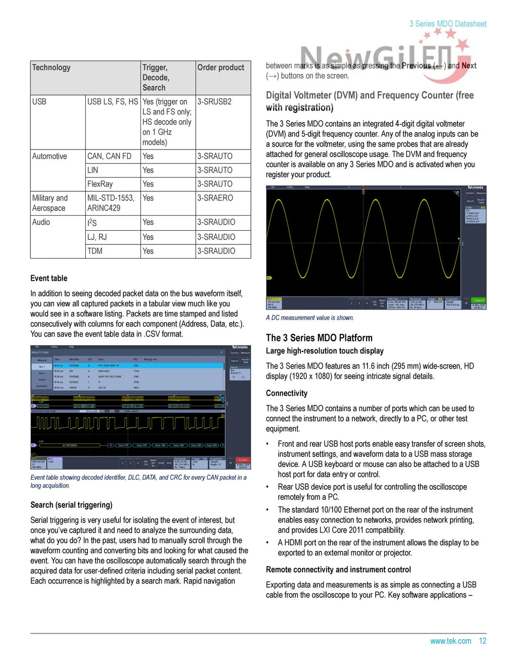 Tektronix MDO32 Oscilloscope  MDO32 3-BW-100  MDO32 3-BW-200 MDO32 3-BW-350 MDO32 3-BW-500 MDO32 3-BW-1000, 4 Channel, 1GHz
