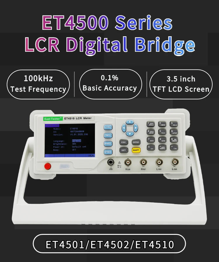 East Tester Benchtop LCR Meter Precision Digital Lab Tester for Apacitance Ground Insulation Resistance Inductance Accuracy 0.1%