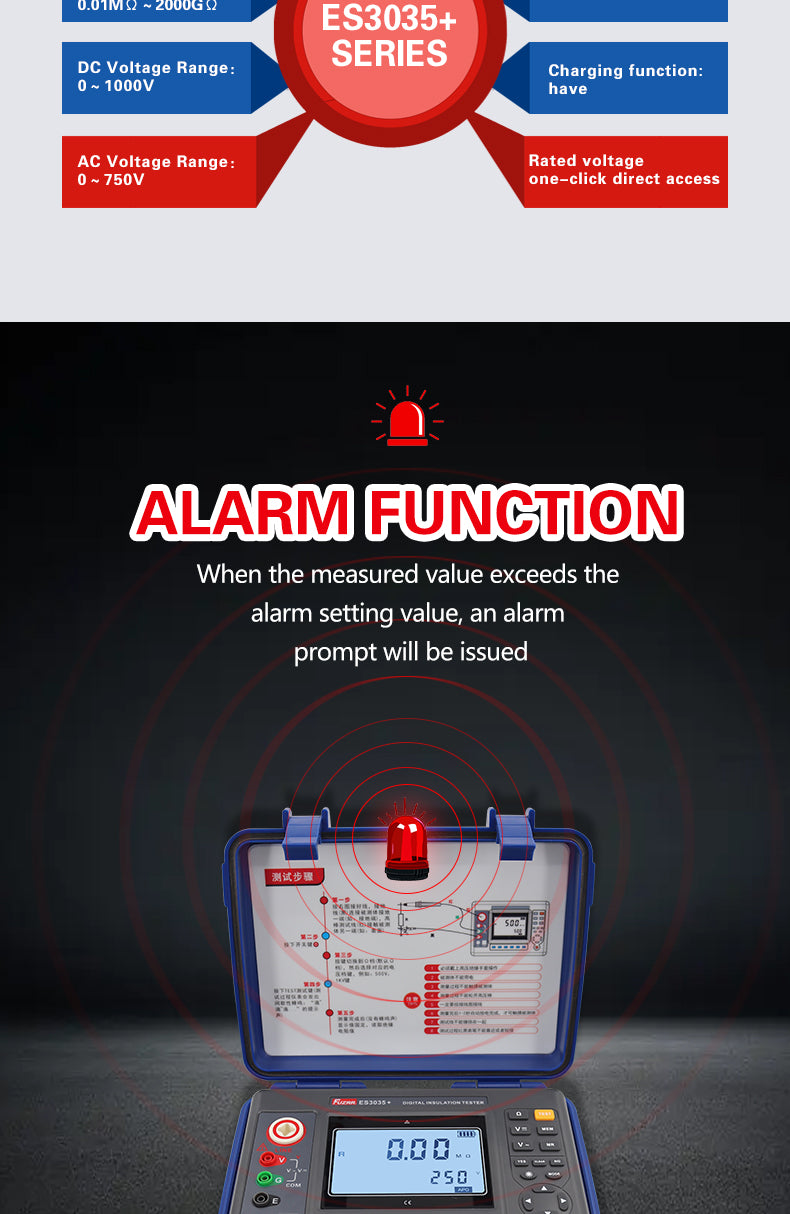 FUZRR ES3035  Digital Insulation Resistance Testers Ohm Range 0.01MΩ~2000GΩ Rated voltage 250V~5kV Ohmmeters  Megohmmeter