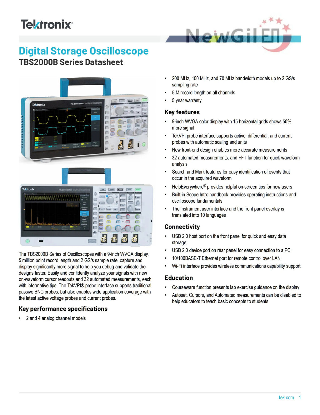 Tektronix The TBS2000 Series Digital Storage Oscilloscope  TBS2072B TBS2102B TBS2202B  TBS2074B TBS2104B TBS2204B 4 Channel