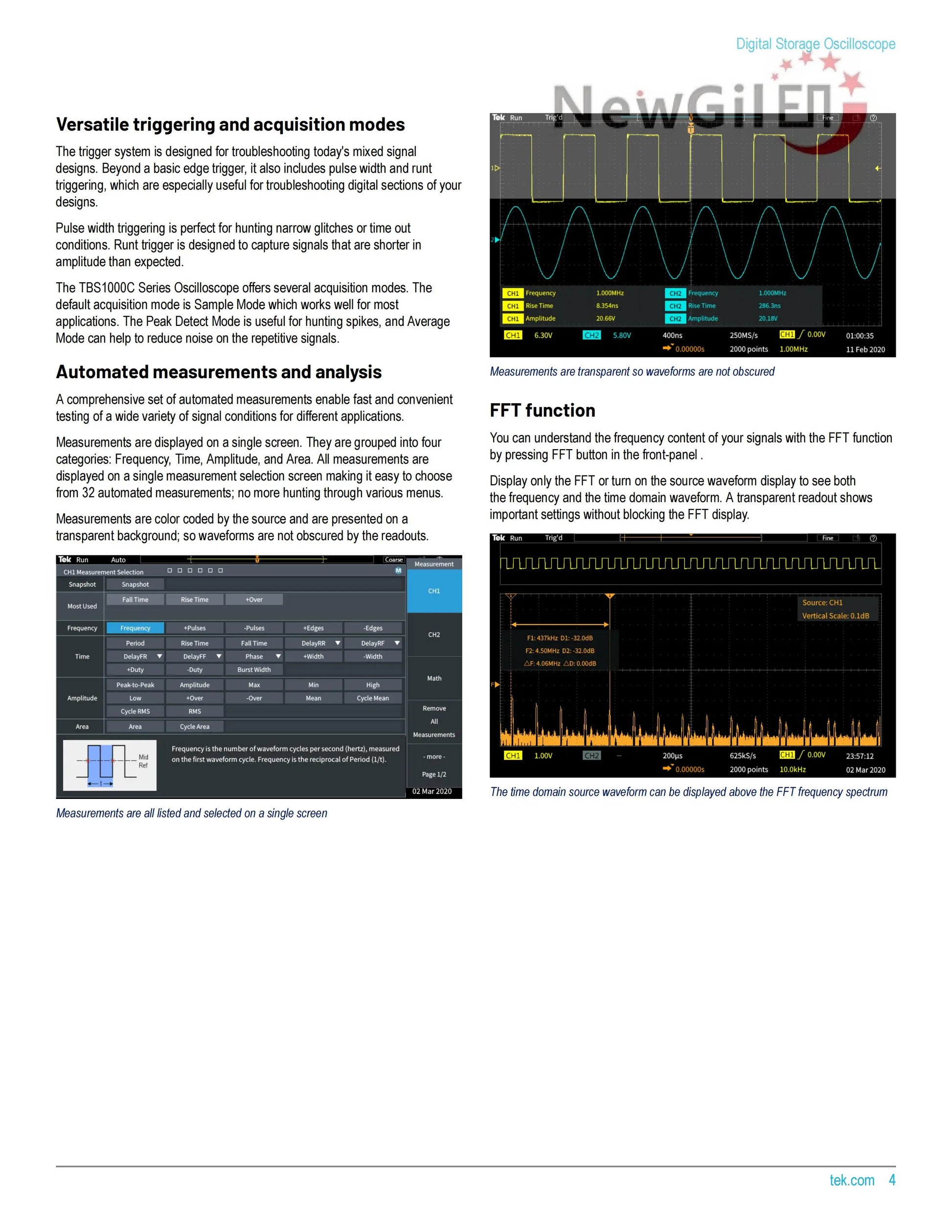Tektronix The TBS1000C Series Digital Storage Oscilloscope,TBS1052C,TBS1072C,TBS1102C,TBS1202C,50MHz 100 MHz 200MHz, 2 Channel