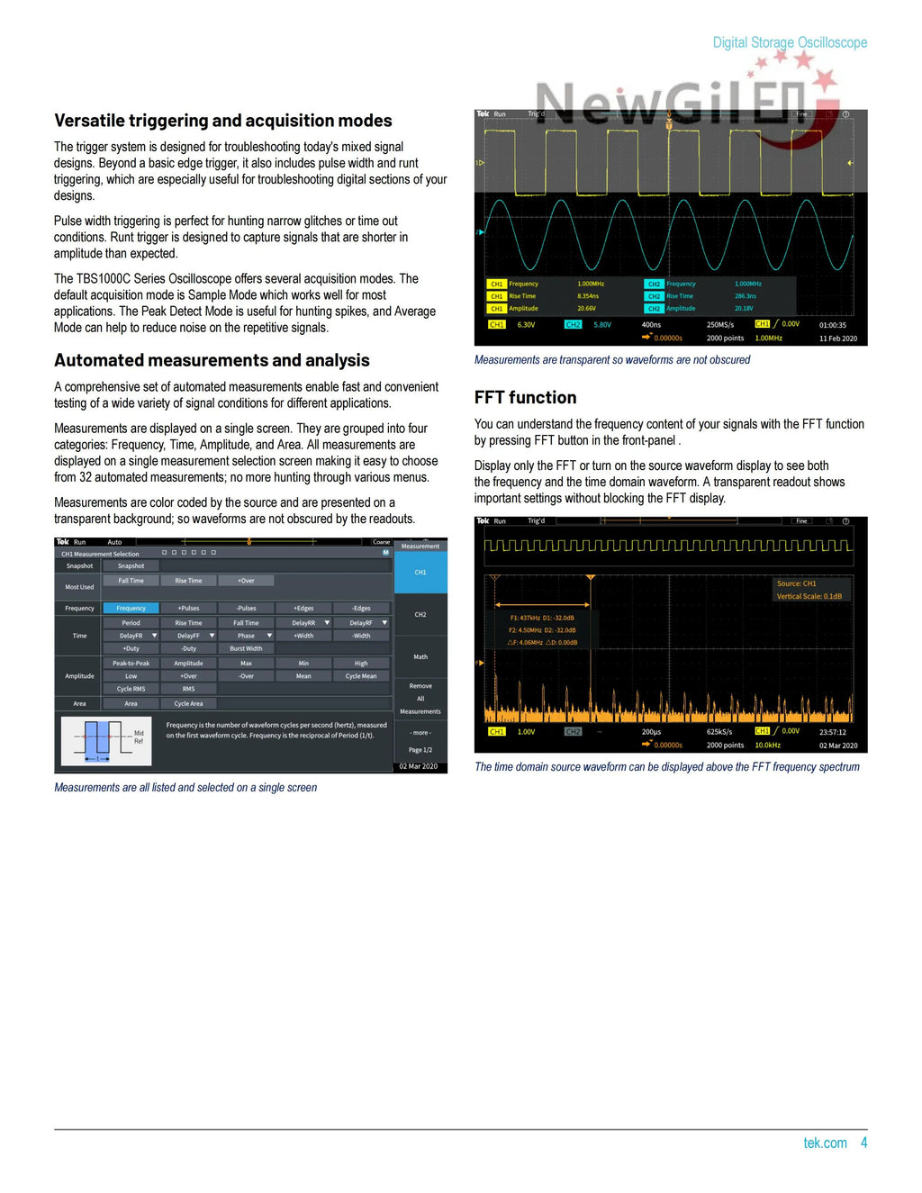Tektronix The TBS1000C Series Digital Storage Oscilloscope,TBS1052C,TBS1072C,TBS1102C,TBS1202C,50MHz 100 MHz 200MHz, 2 Channel