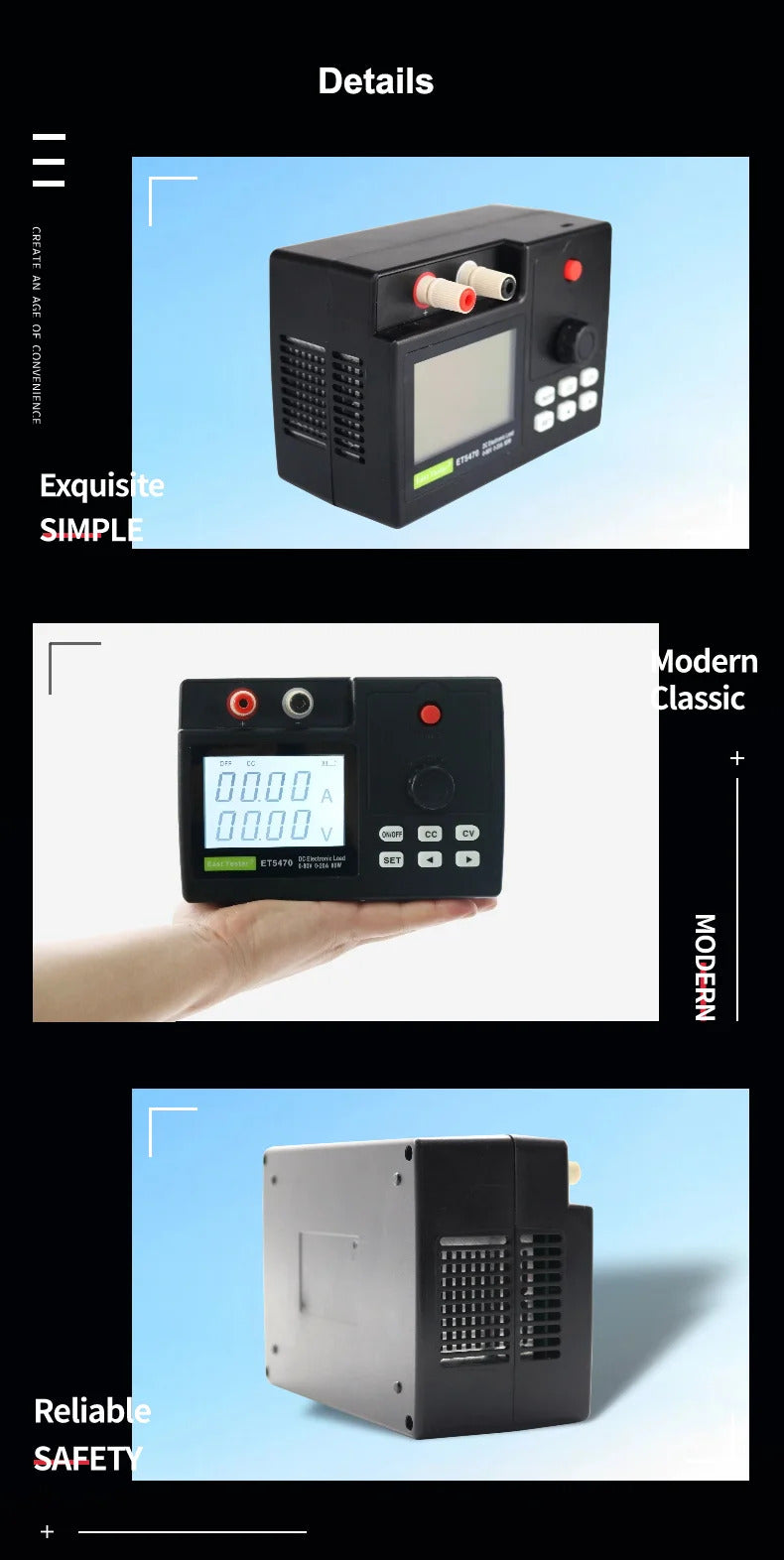 Portable DC electronic load ET5470 small handheld power testing instrument 80W/150W battery