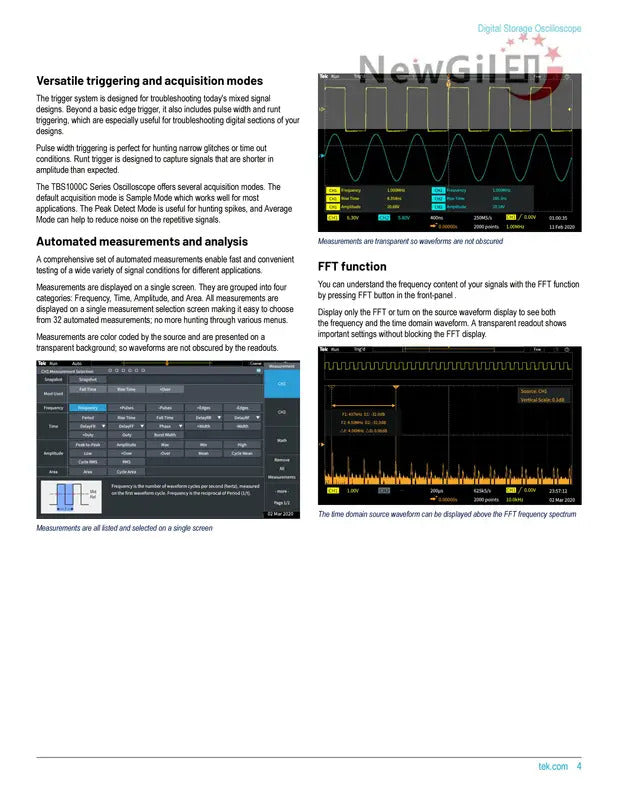 Tektronix The TBS1000C Series Digital Storage Oscilloscope,TBS1052C,TBS1072C,TBS1102C,TBS1202C,50MHz 100 MHz 200MHz, 2 Channel