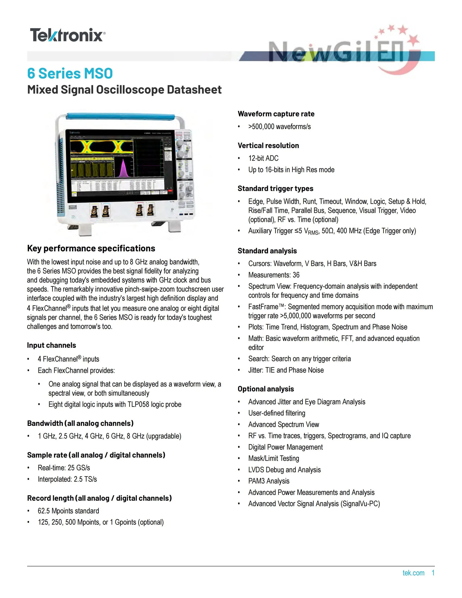 Tektronix MSO64B MSO66B MSO68B 6-BW-1000 1 GHz 10GHz , 4 6 8 Channel, Up to 50 GS/s Mixed Signal Oscilloscope