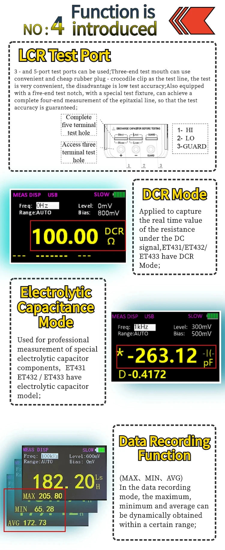 East Tester ET430 Multimeter Handheld LCR Digital Bridge Capacitance Inductance Resistance Test 2.8 Inch TFT Display Screen
