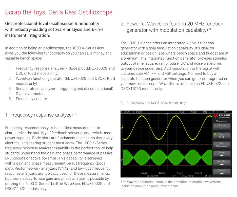 High Performance Keysight EDUX1002G Oscilloscopes
