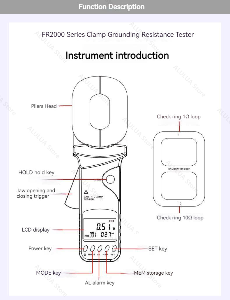 FR2000C  Multifunction Ground Earth Resistance Meter  0-1200Ω Current Tester 0.00mA-20A Loop Non Contact Detecter 300 Group Save