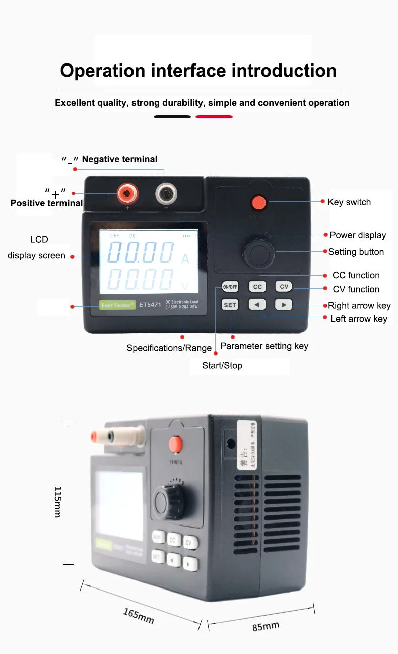 Portable DC electronic load ET5470 small handheld power testing instrument 80W/150W battery