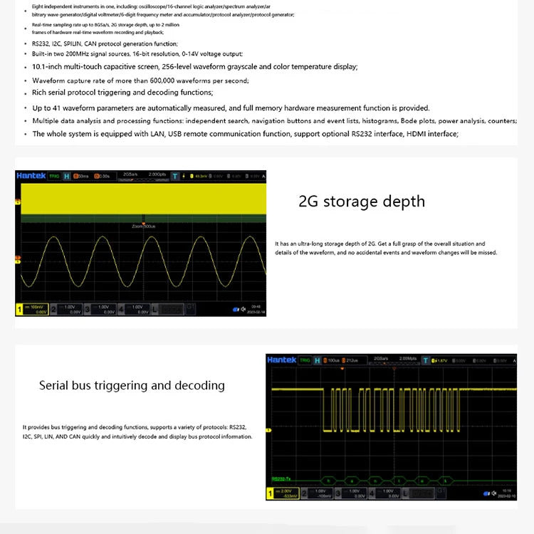Hantek bandwidth 350MHz 4-channel oscilloscope, 8GSa/s sample rate, DPO8034C oscilloscope