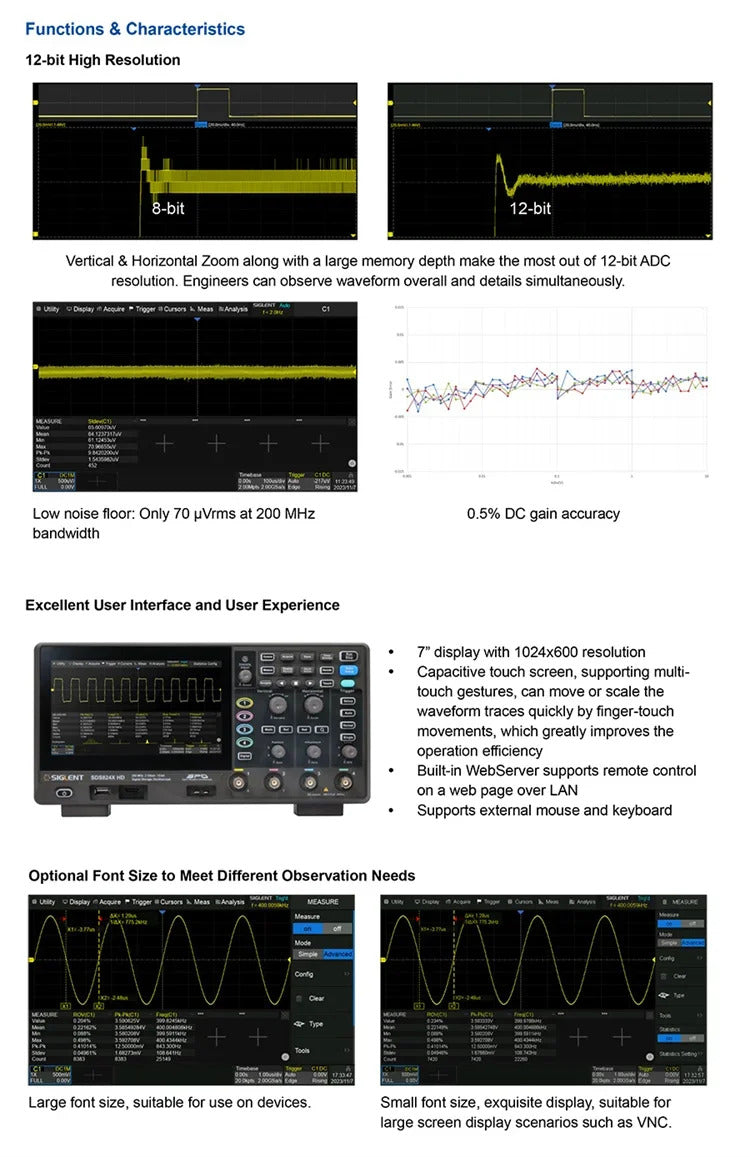 Siglent  SDS802X  SDS804X  SDS814X  SDS824X   70MHz HD 4Channels Digital Oscilloscope Bandwidth  Oscilloscope Tester Tools