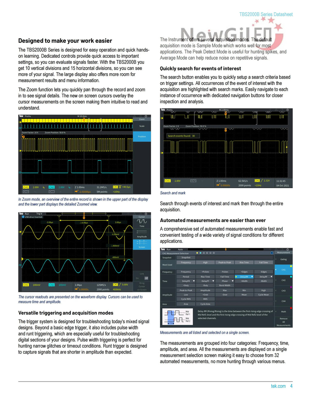 Tektronix The TBS2000 Series Digital Storage Oscilloscope  TBS2072B TBS2102B TBS2202B  TBS2074B TBS2104B TBS2204B 4 Channel