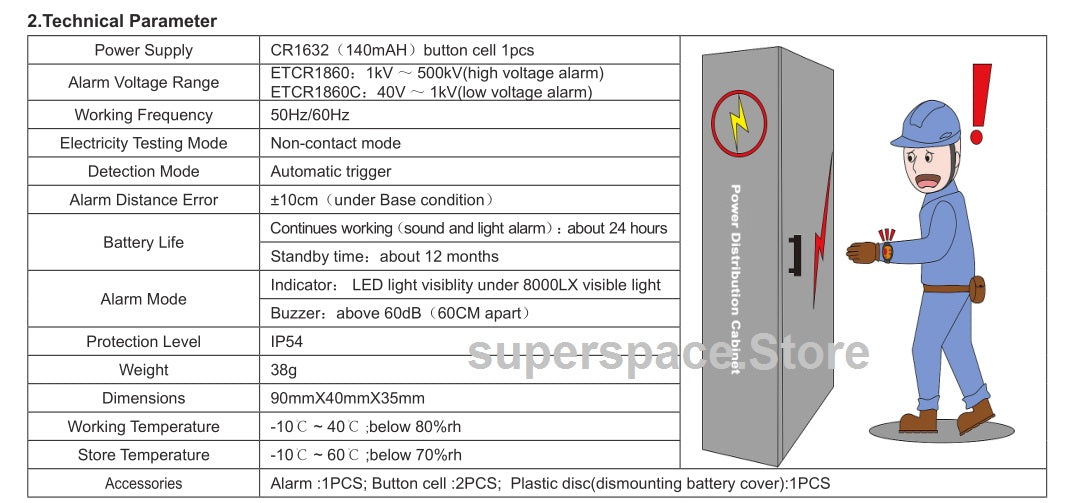 ETCR1860 Auto Wrist Type High Voltage Alarm Device SCM Non-contact Induction Technology Ensure High Voltage IP54 ETCR1860C