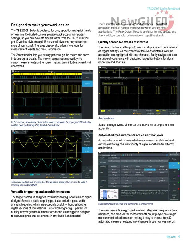 Tektronix The TBS2000 Series Digital Storage Oscilloscope  TBS2072B TBS2102B TBS2202B  TBS2074B TBS2104B TBS2204B 4 Channel