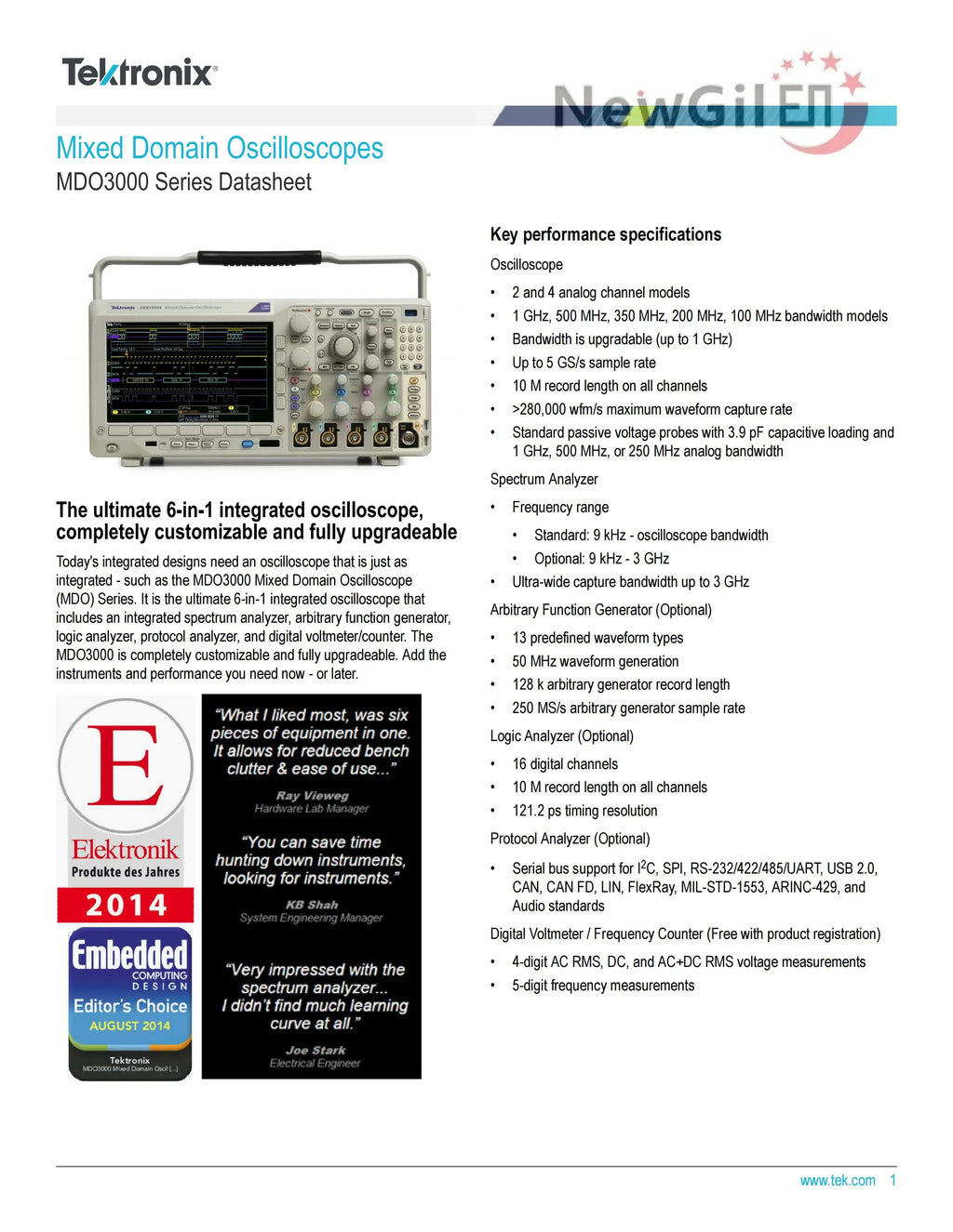 Tektronix MDO3014 MDO3024 MDO3022 MDO3032 MDO3052 MDO3034 MDO3102 MDO3054 MDO3104 500 MHz 1GHz Oscilloscope