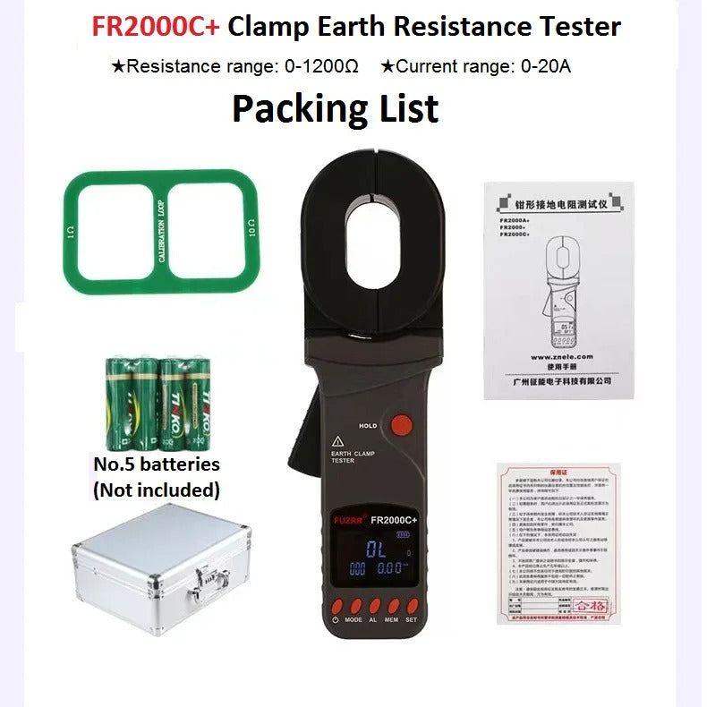 FR2000A  FR2000B  FR2000  FR2000C  Multifunction Ground Earth Resistance Meter 0-1200Ω Current 20A Loop Non Contact Tester
