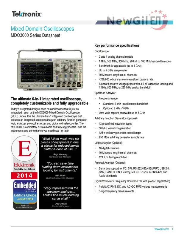 Tektronix MDO3014 MDO3024 MDO3022 MDO3032 MDO3052 MDO3034 MDO3102 MDO3054 MDO3104 500 MHz 1GHz Oscilloscope