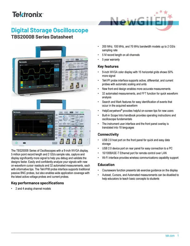 Tektronix The TBS2000 Series Digital Storage Oscilloscope  TBS2072B TBS2102B TBS2202B  TBS2074B TBS2104B TBS2204B 4 Channel
