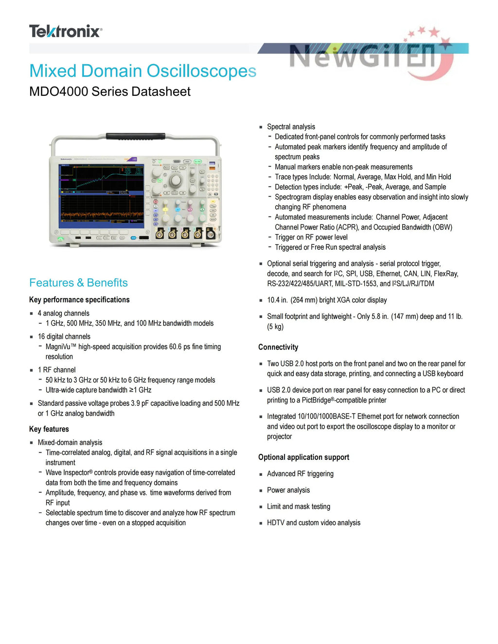 Tektronix MDO4024C MDO4034C MDO4054C MDO4104C  Oscilloscope 200 350 500 MHz  1GHz  4 Analog Channels