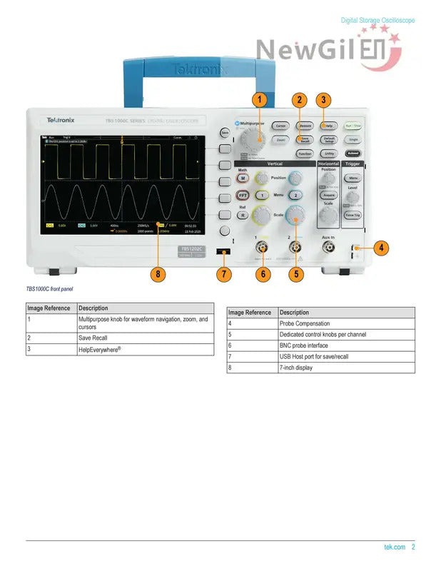 Tektronix The TBS1000C Series Digital Storage Oscilloscope,TBS1052C,TBS1072C,TBS1102C,TBS1202C,50MHz 100 MHz 200MHz, 2 Channel