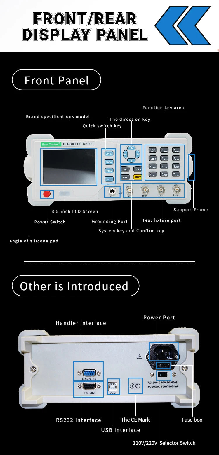 East Tester Benchtop LCR Meter Precision Digital Lab Tester for Apacitance Ground Insulation Resistance Inductance Accuracy 0.1%