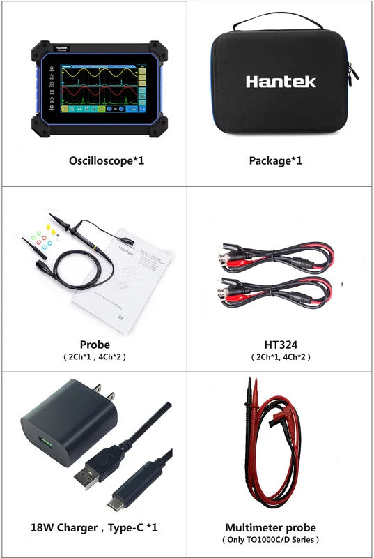 Hantek Full Touch Screen Oscilloscope TO1000 Series Oscilloscope 2 Channels 110Mhz Hanheld Osciloscopio+Signal Source+Multimeter