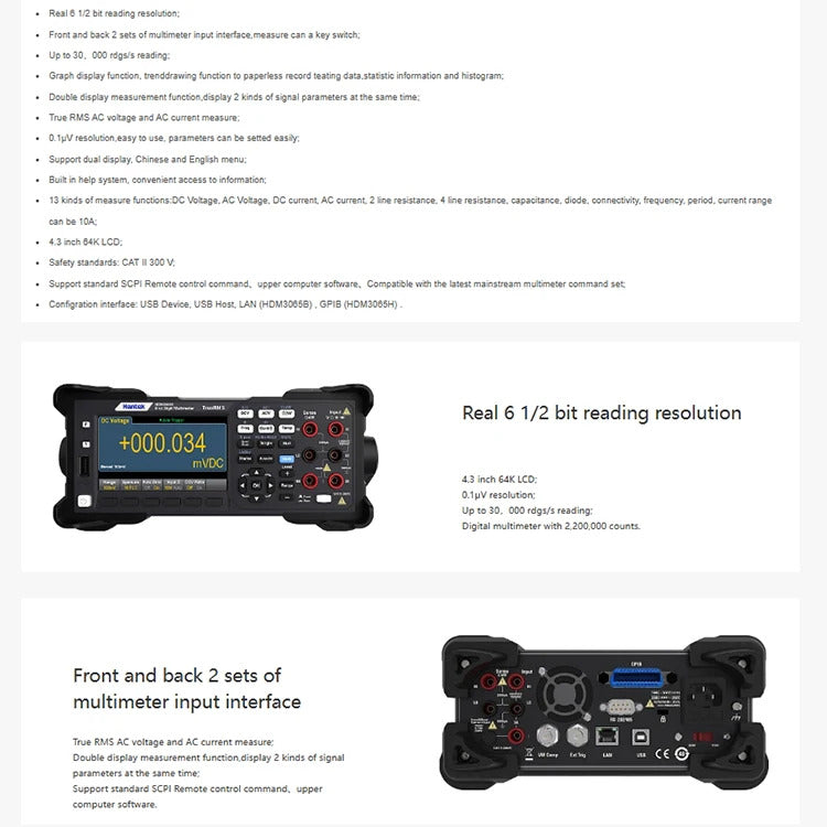 Hantek Benchtop Digital Multimeter 30, 000 readings/sec 35PPM HDM3065A six-and-a-half-digit reading multimeter