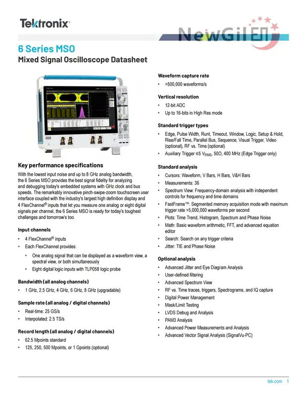 Tektronix MSO64B MSO66B MSO68B 6-BW-1000 1 GHz 10GHz , 4 6 8 Channel, Up to 50 GS/s Mixed Signal Oscilloscope