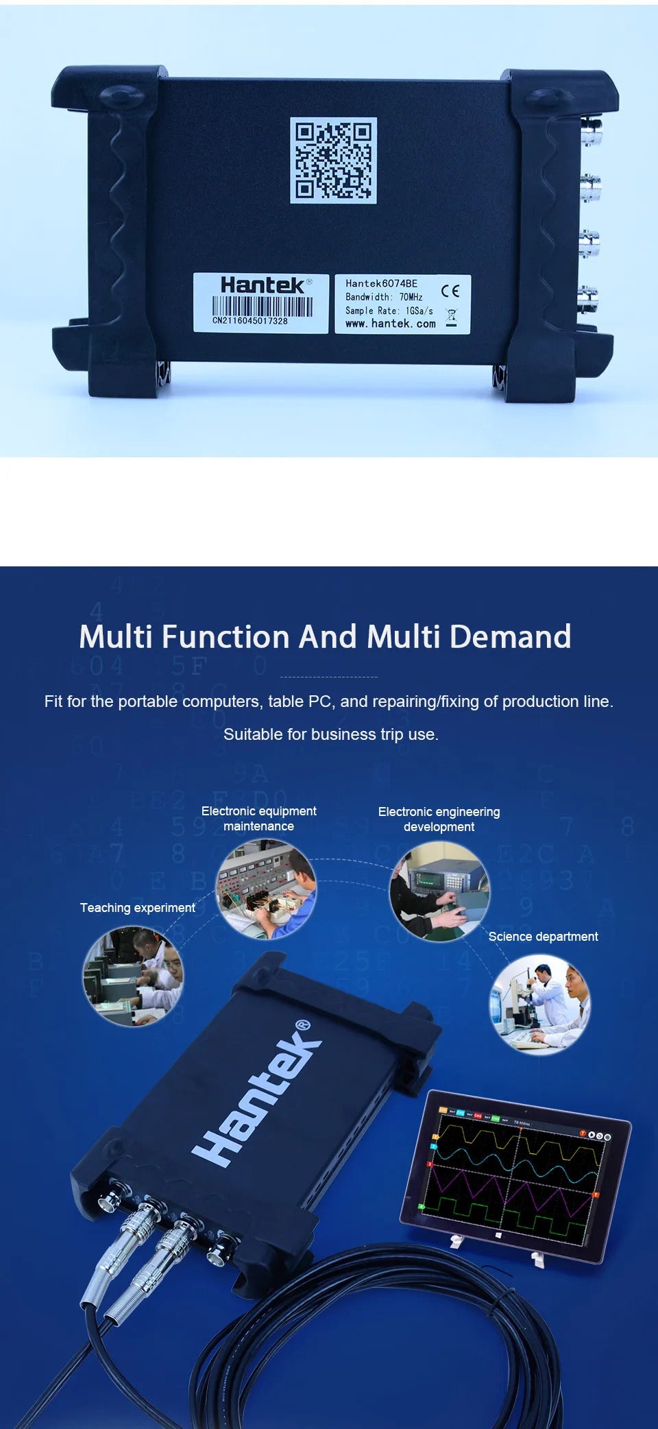 6074BE 70MHz 4CH Auto Digital Oscilloscope Set Diagnostic Tool 1GSa/s  USB Virtual Oscilloscope Car Diagnostic Instrument