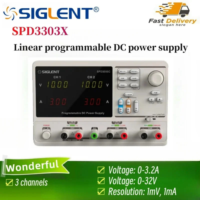 Siglent SPD3303X High Precision Triple-channel Programmable Adjustable DC Power Supply with 4.3 Inch TFT- LCD Display