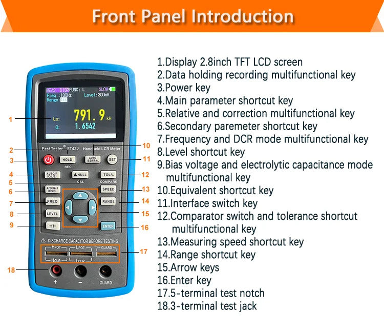 East Tester ET430 Multimeter Handheld LCR Digital Bridge Capacitance Inductance Resistance Test 2.8 Inch TFT Display Screen