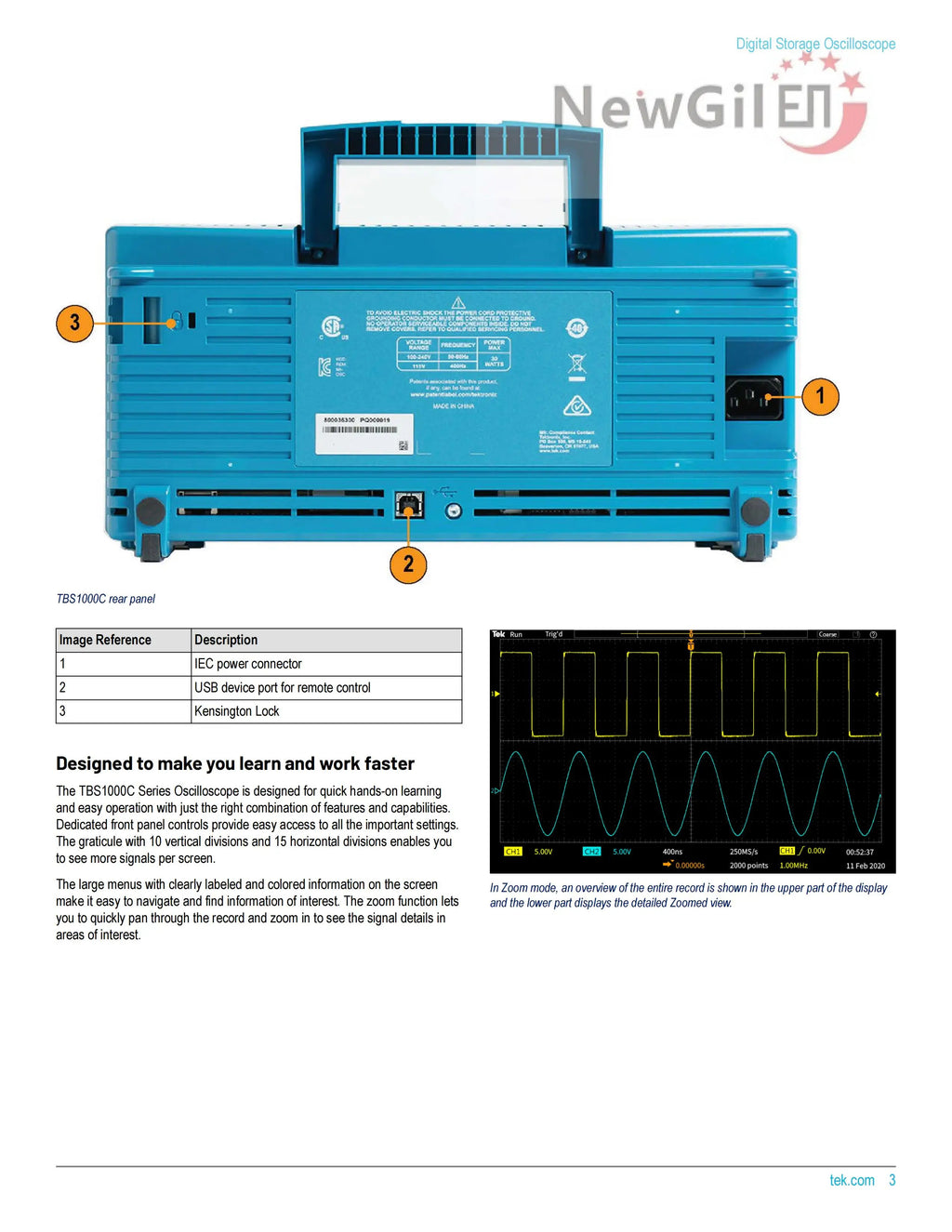 Tektronix The TBS1000C Series Digital Storage Oscilloscope,TBS1052C,TBS1072C,TBS1102C,TBS1202C,50MHz 100 MHz 200MHz, 2 Channel