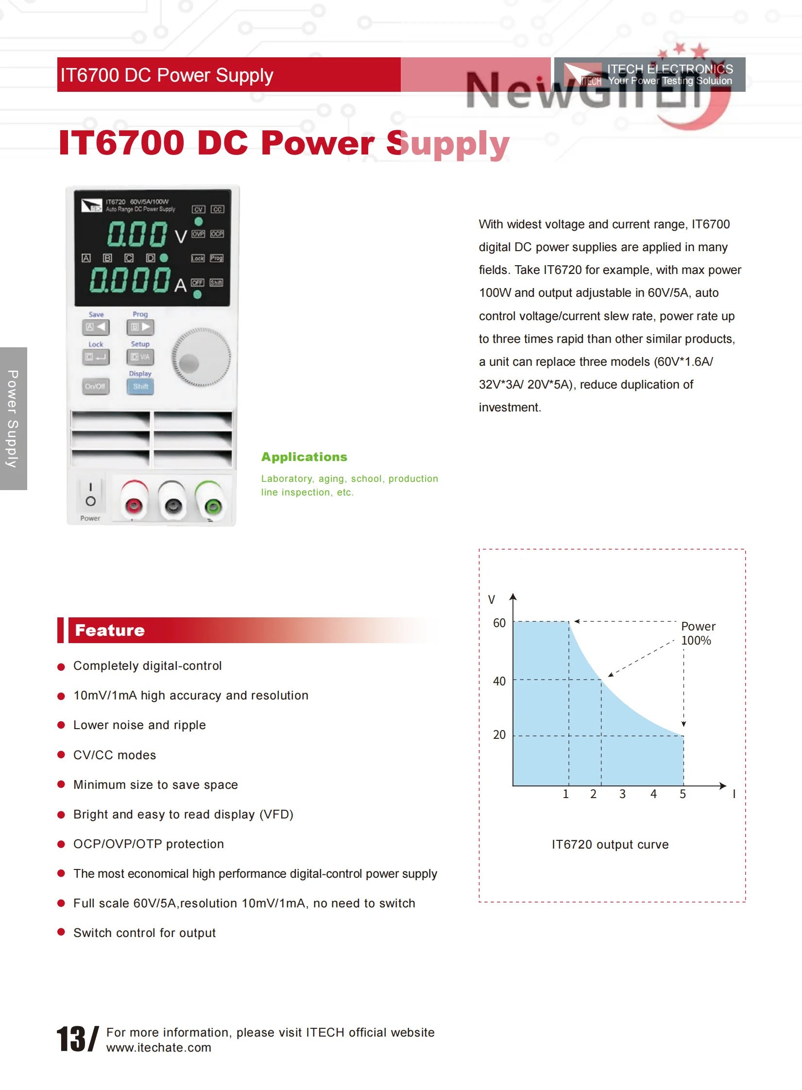 ITECH IT6700 Series IT6720 0-60V 0-5A 100W  IT6721 0-60V 0-8A 180W   regulated dc digital power supply