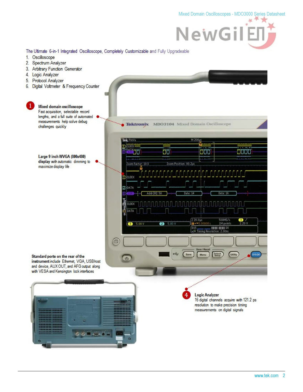 Tektronix Digital  Oscilloscope  MDO3014 MDO3024 MDO3022 MDO3032 MDO3052 MDO3034 MDO3102 MDO3054 MDO3104 500 MHz 1GHz