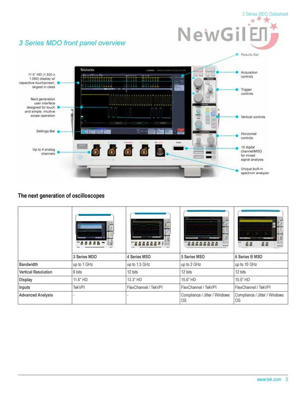 Tektronix MDO32 Oscilloscope  MDO32 3-BW-100  MDO32 3-BW-200 MDO32 3-BW-350 MDO32 3-BW-500 MDO32 3-BW-1000, 4 Channel, 1GHz